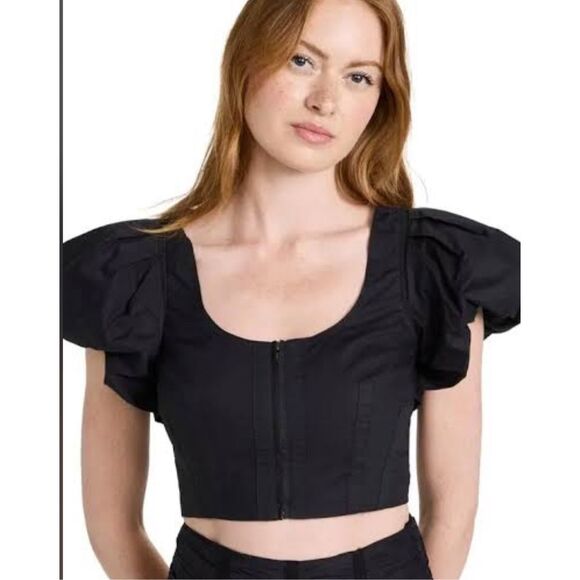 NWOT Ulla Johnson Kalena puff sleeve zip front crop top, Sz 10, $285 A29 - Picture 3 of 11